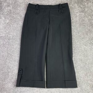 Karen Millen Capri Pants Women's 6 Black Wide Leg Cuffed Low Rise Button Pockets